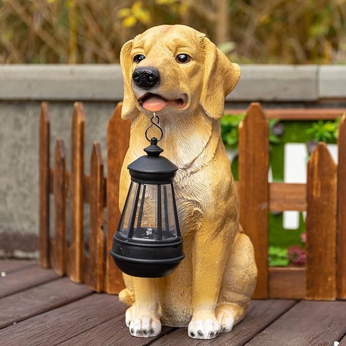 Garden Dog Statues Outdoor Decor, Solar Lights Outdoor Statue Garden Decorations Solar Dog Ornaments for Patio, Lawn, Yard Art Decoration, Housewarming Garden Gift-VerdiqueGarden