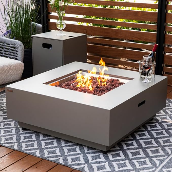Ashton 36” Propane Fire Pit Smokeless Firepit Outdoor Gas Fire Pit for Outside Patio Firepit Table Includes Rain Cover Converter Kit Lava Rocks Lid CSA Certified-VerdiqueGarden