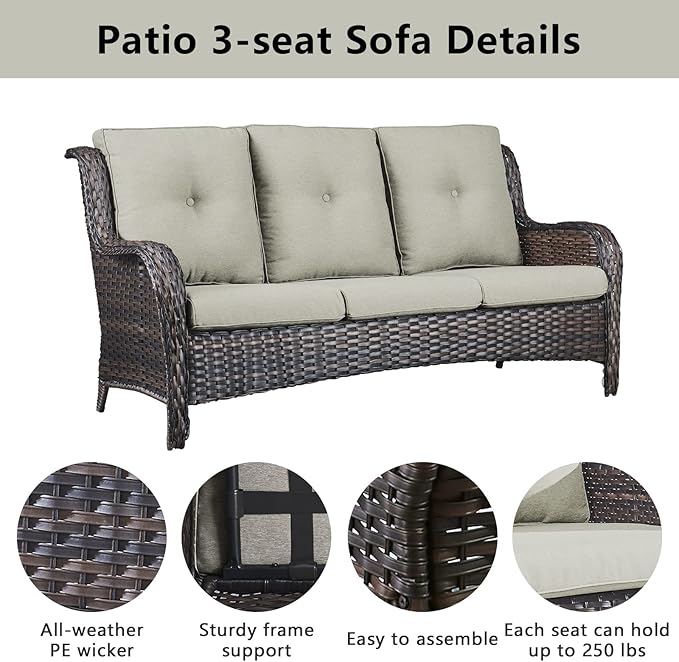Wicker Patio Furniture Sets - 13 Piece Outdoor Rattan Furniture Conversation Sets with 4 Swivel Rocker Chairs, 2 Rattan Sofas, Wicker Ottomans and Coffee Table, Brown/Beige-VerdiqueGarden