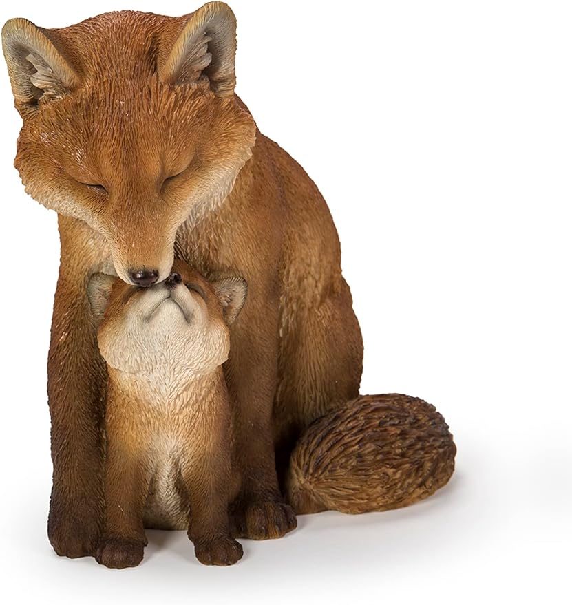 Hi-Line Gift Cuddling Mother and Baby Fox Garden Statue, Brown (87719-I)-VerdiqueGarden