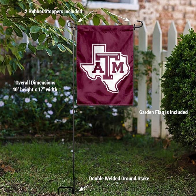College Flags & Banners Co. Texas A&M Aggies Lone Star Garden Flag with Pole Stand Holder-VerdiqueGarden