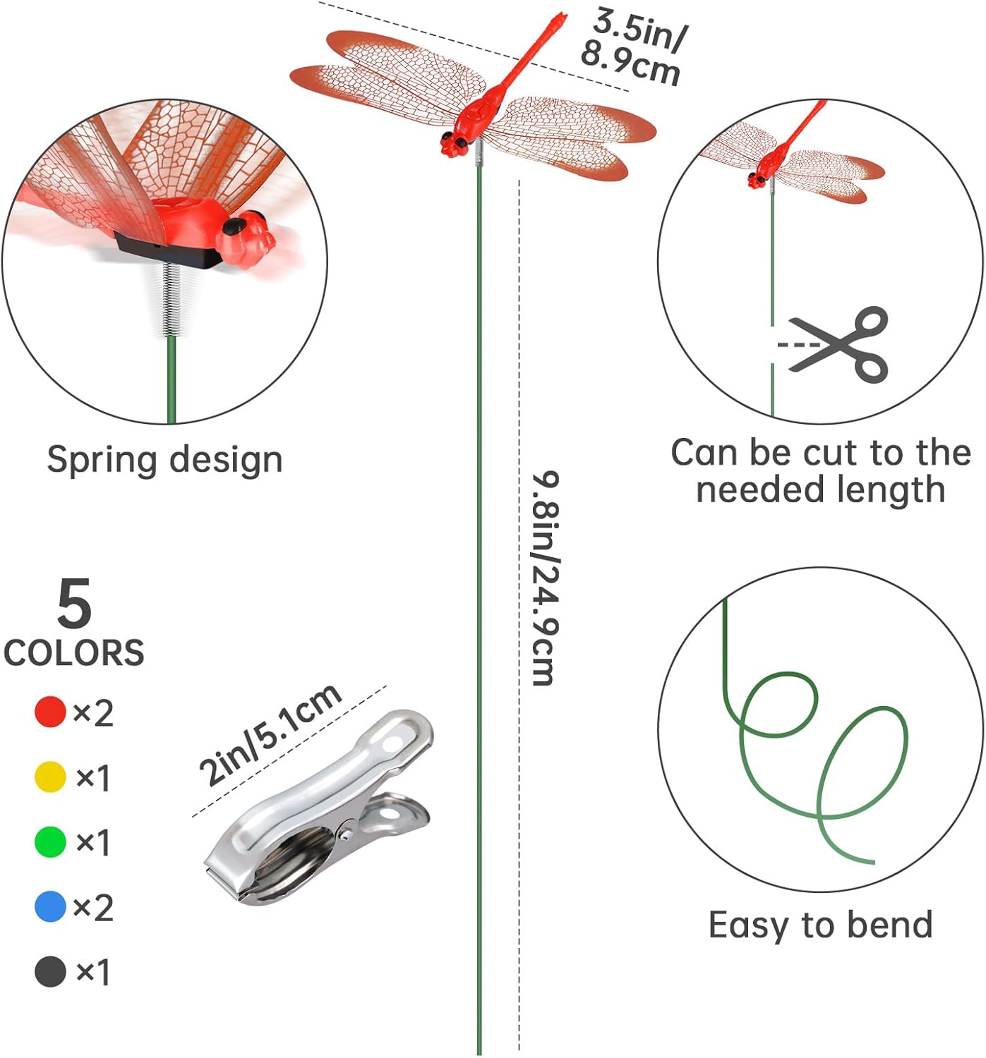 NiHome 9.8" Dragonfly Decorative Garden Stakes for Outdoor & Indoor, Waterproof PVC Wings and Durable Plastic Body, Easy Installation & Weather Resistant for Flower Beds, Potted Plants, Walls (7PCS)-VerdiqueGarden