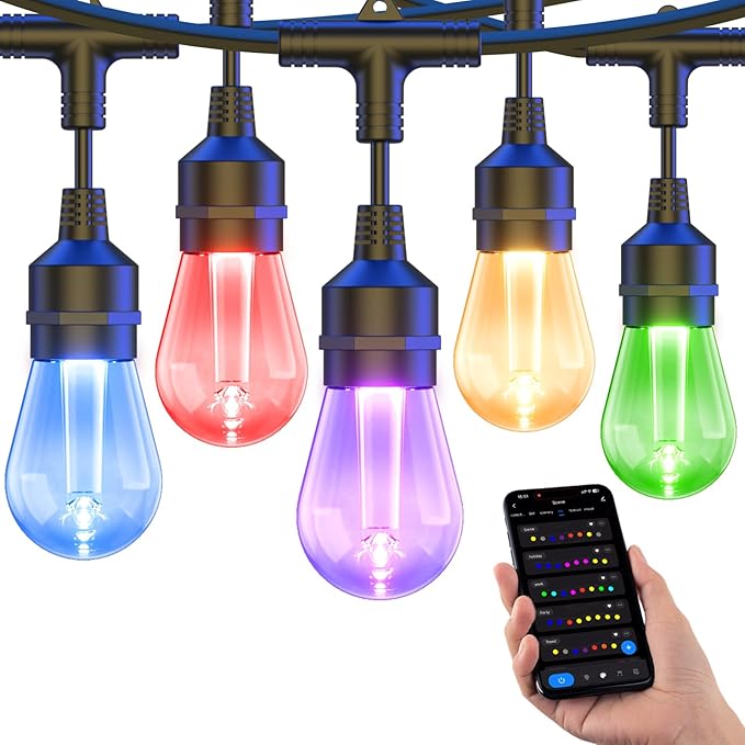 XMCOSY+ Smart Outdoor String Lights, 98Ft Patio Lights Waterproof, App Control, Compatible with Alexa, RGBCWIC Color Changing LED String Light for Outside-VerdiqueGarden