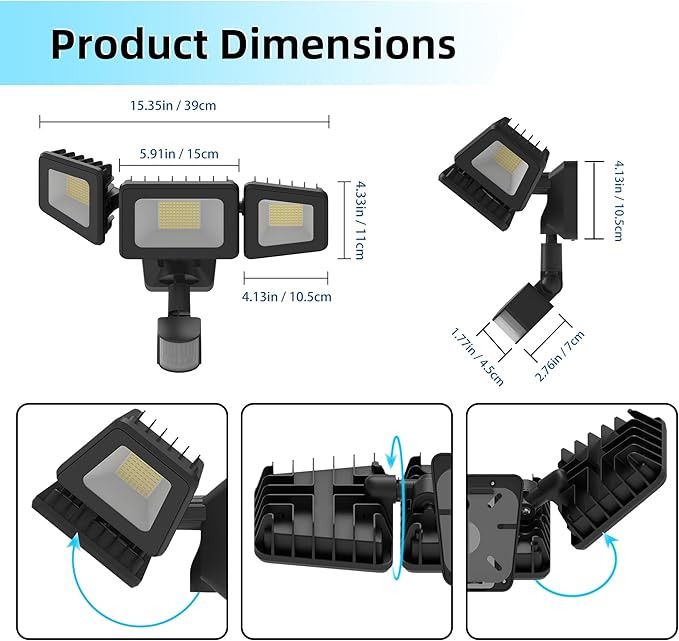 120W LED Flood Lights Outdoor with Motion Sensor, 12000LM 4500K Daylight, IP66 Waterproof Dusk to Dawn Outdoor Security Lights for Garage, Yard, Outside-VerdiqueGarden