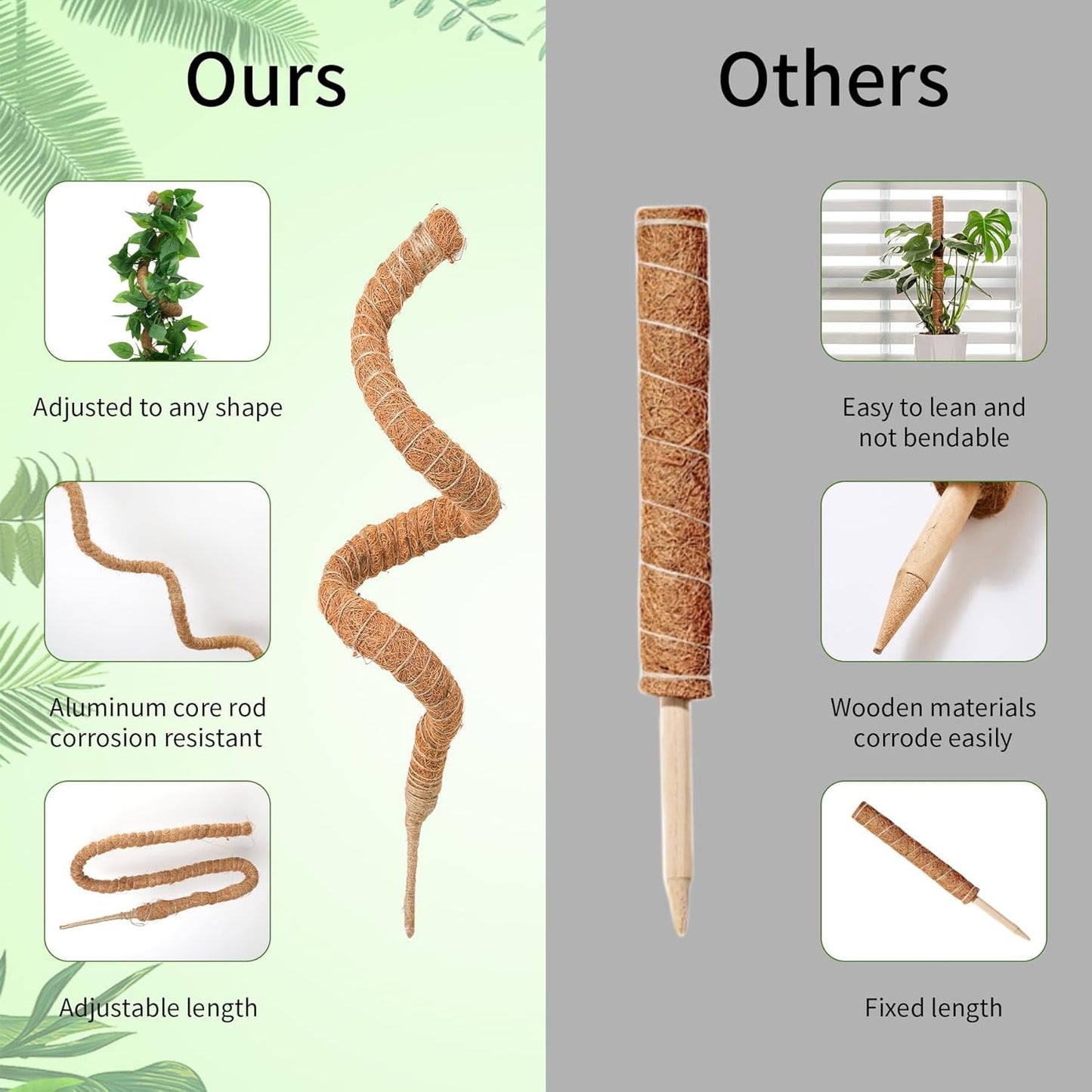 2 Pack Moss Pole, LveSunny 29 Inch Bendable Moss Pole Monstera Plant Support, More Flexible and Corrosion-Resistant Monstera Plant Support, Suitable for Potted Plants to Grow Upwards-VerdiqueGarden