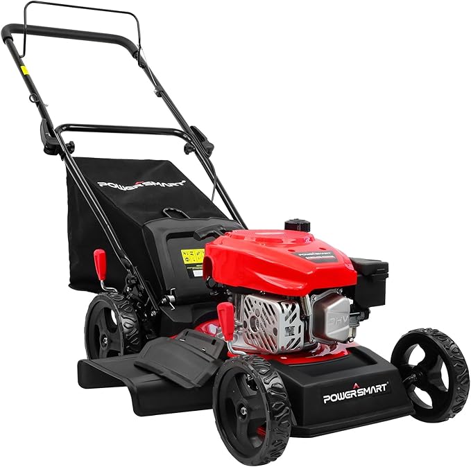 PowerSmart Lawn Mower Gas Powered, 18-Inch 144cc Engine 3-in-1 Walk-Behind Push Lawn Mower, Oil Included-VerdiqueGarden