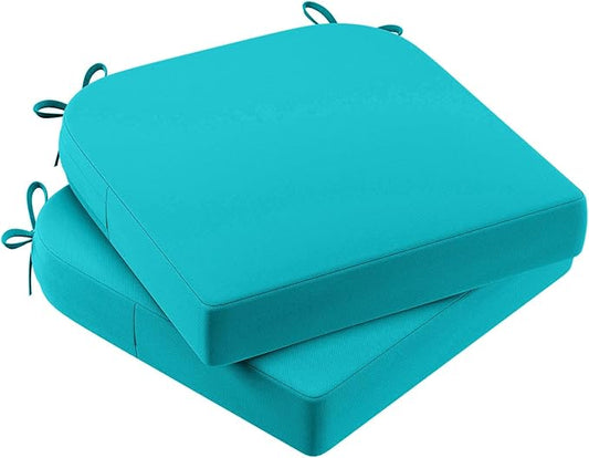 AAAAAcessories Outdoor Seat Cushions for Chairs, Waterproof, Fade-Resistant Patio Furniture Replacement Cushions, 17" x 16" x 2", Set of 2, Turquoise-VerdiqueGarden
