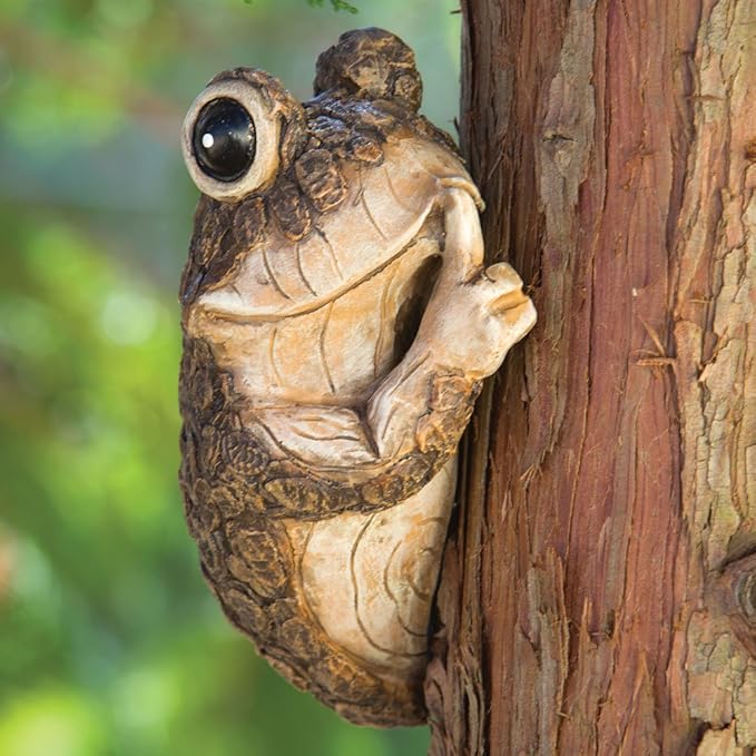 Bits and Pieces – Keep Quiet Frog Tree Peeker - Yard Decorations - Adorable Tree Sculpture - Garden Decoration - Garden Peeker Tree-Hugger Yard Art-VerdiqueGarden
