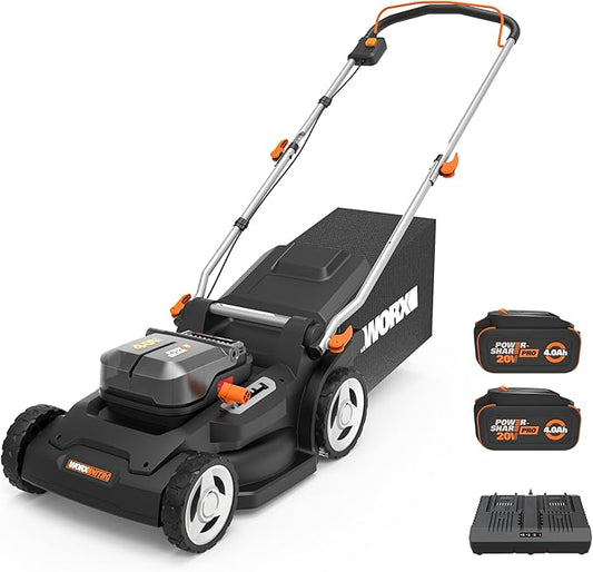 WORX 40V 17'' Cordless Lawn Mower for Medium Size Yards, 2-in-1 Electric Mower Cuts to Edge, Compact & Lightweight Push Lawn Mower with 6-Position Height Adjustment – 2 Batteries & Charger Included-VerdiqueGarden
