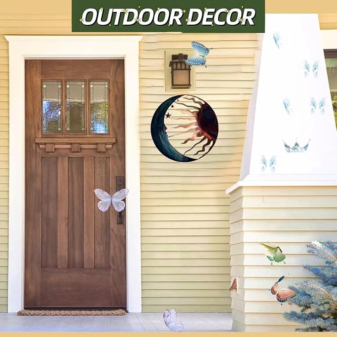 Jannity Metal Sun Wall Decor,11.02 Inches Large Metal Wall Art with Sun Moon Stars Retro Moon Sun Wall Decoration Hanging for Indoor Outdoor Patio Yard Home Garden-VerdiqueGarden