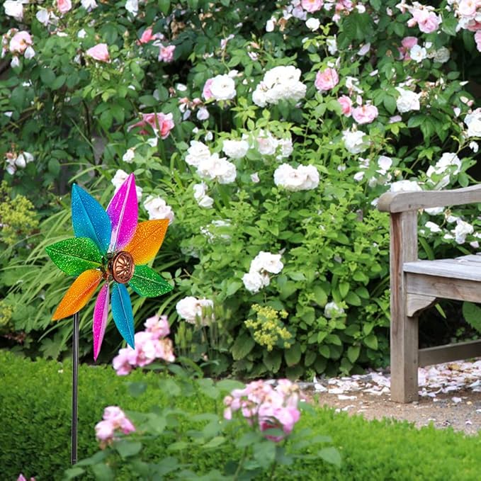 DREAMYSOUL Colorful Wind Spinner 38Inches, Metal Garden Pinwheels for Yard and Garden, Decorative Wind Spinners for Outdoor Patio Yard Lawn-VerdiqueGarden