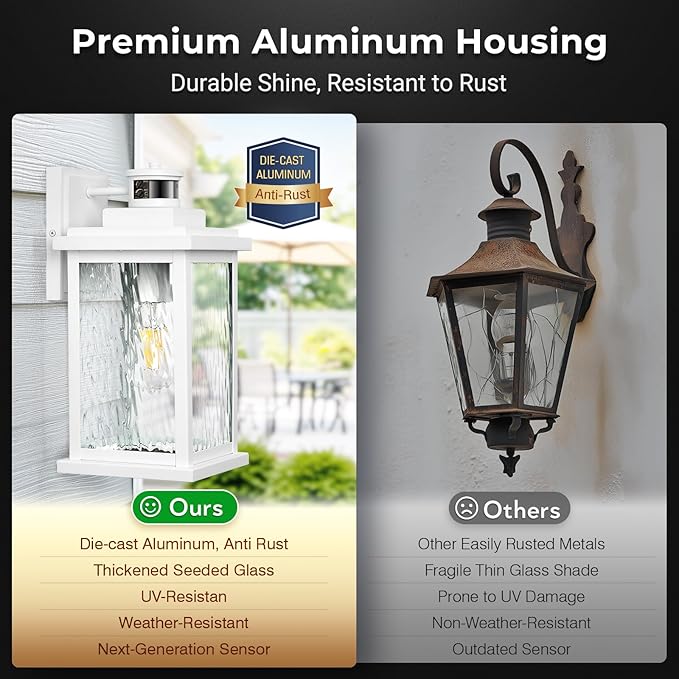 VIANIS Large Adjustable Sensitivity Motion Sensor Exterior Porch Lights, White Dusk to Dawn Outdoor Lighting, Anti-Rust Waterproof Front Porch Light for Garage, Front Door-VerdiqueGarden