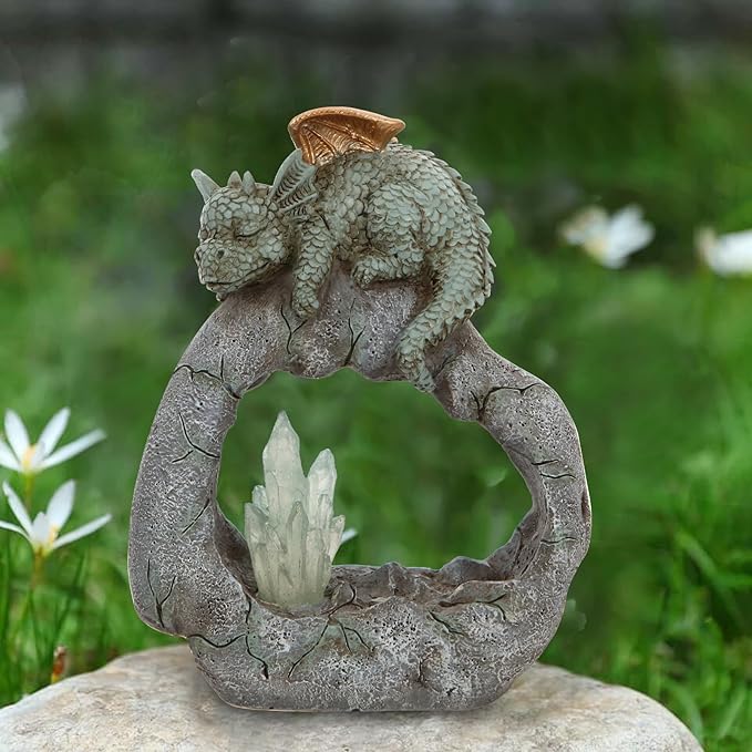 Solar Powered Dragon Statue ，Garden Decor with Crystal LED Lights Handmade Waterproof Resin Dinosaur Outdoor Patio Lawn Sculpture Perfect Christmas (Crystal Dragon)-VerdiqueGarden