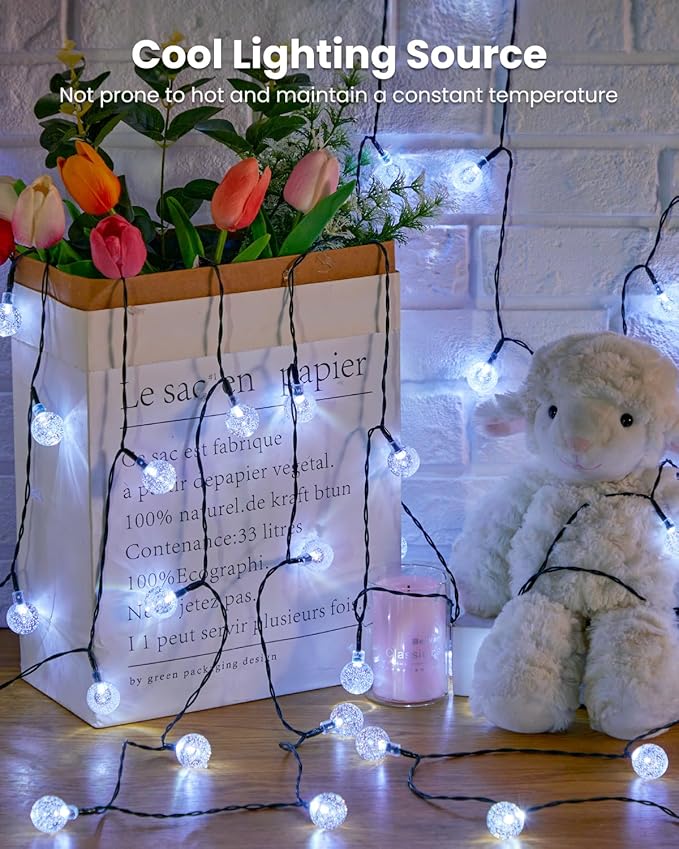 Brightown Solar String Lights Outdoor 60 Led 35.6 Feet 8 Lighting Modes Globe Waterproof Solar Powered Patio Lights for Garden Yard Porch Wedding Party Decor (Pure White)-VerdiqueGarden