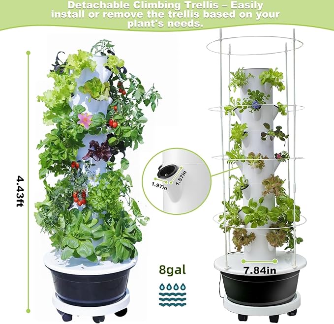 Hydroponic Growing System Kit,Indoor&Outdoor Vertical Hydroponic Growing Garden for Leafy Greens & Herbs, 28 Plant Sites with Climbing Trellis, Energy-Efficient Kit-VerdiqueGarden