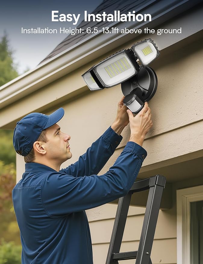 Olafus 80W Motion Sensor Outdoor Lights, 8000lm Hardwired Motion Flood Light Dusk to Dawn, IP65 Waterproof LED Security Floodlights, 6500K Motion Detector Lights for Outside, Black-VerdiqueGarden