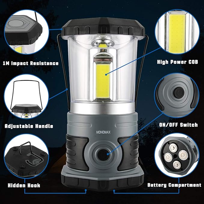 LED Camping Lantern, 1500 LM Lanterns for Power Outages with 4 D Batteries Included, Battery Powered Lantern Flashlight with 4 Light Modes, Weatherproof Tent Light for Storms and Hurricanes-VerdiqueGarden