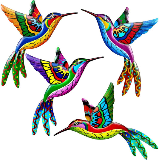 ZYP Metal Outdoor Wall Art Decor,3D Colorful Garden Birds Sculpture Outdoor Iron Hanging Decor Ornaments, Metal Hand-made Bird Wall Art Decorations for Fence Patio Balcony Living Room,Hummingbird-VerdiqueGarden