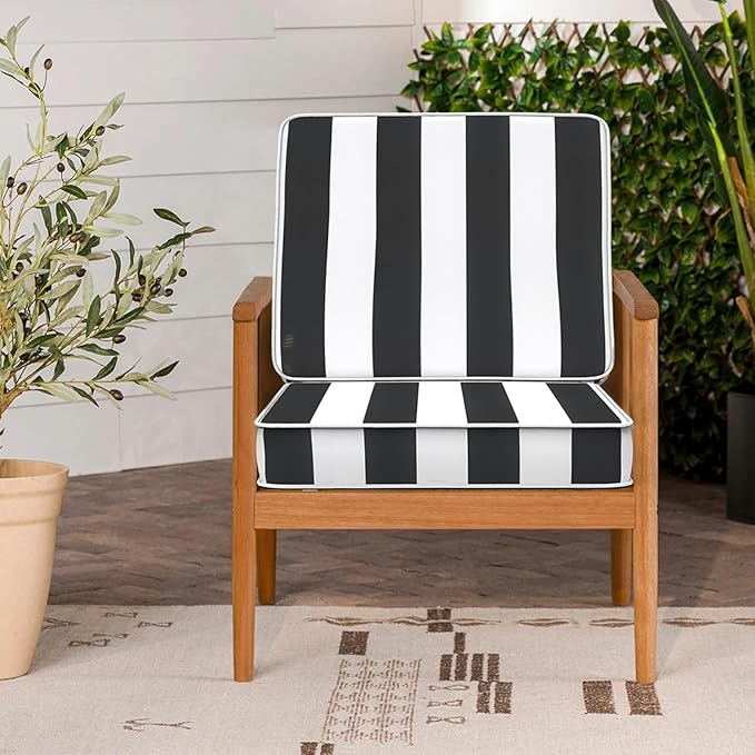 LVTXIII Patio Chair Cushions 22"x22"x3", Water-Repellent Outdoor Seat Cushions for Patio Furniture, Square Chair Pads with Ties for Home Garden Decoration, Set of 2, Cabana Black-VerdiqueGarden
