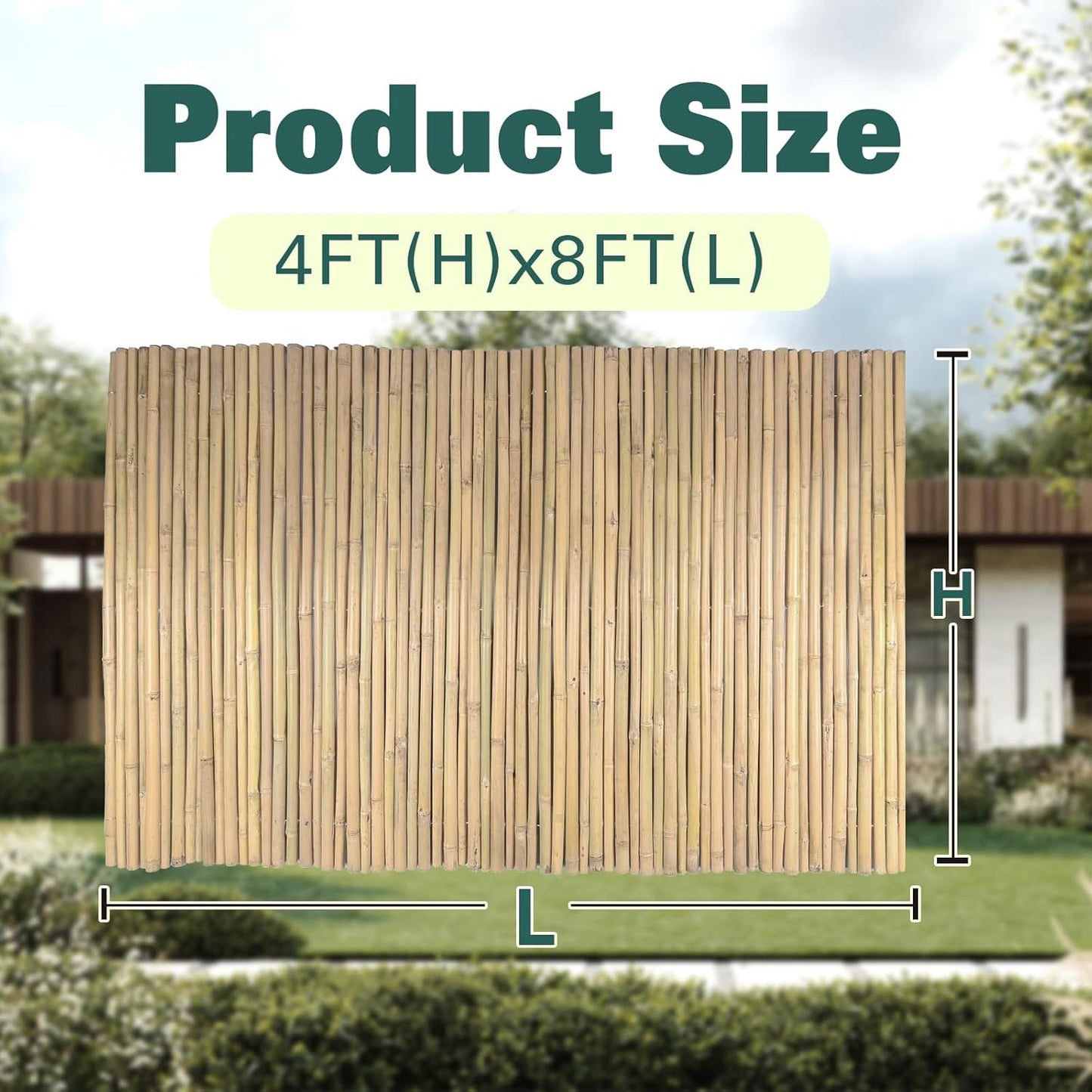 Natural Bamboo Fence 4ft H x 8ft L x 0.7In D, Eco-Friendly Privacy Fence for Outdoor Wall, Garden, Yard, Pool, Patio, Decorative Bamboo Fencing-VerdiqueGarden