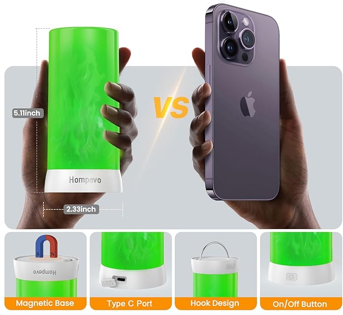 【Upgraded】 LED Flame Lights with Remote & Timer, 4-Mode Rechargeable Battery Operated Flameless Candles, Waterproof Pillar Flickering Lanterns for Room Patio Wedding Halloween Home Decor, Green-VerdiqueGarden