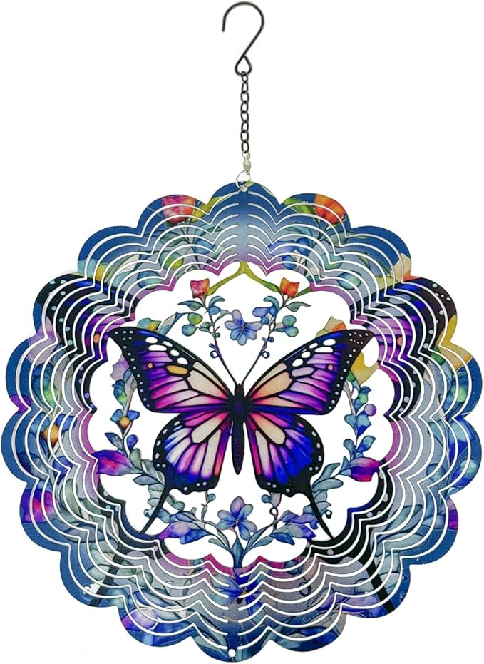 Wind Spinners 2 Pack Metal Butterfly - Butterfly Gifts for Women Mom Grandma Wife, Hanging Wind Spinner for Outdoor & Indoor Decorations, 12 inch 3D Wind Spinner for Ornament Gifts-VerdiqueGarden