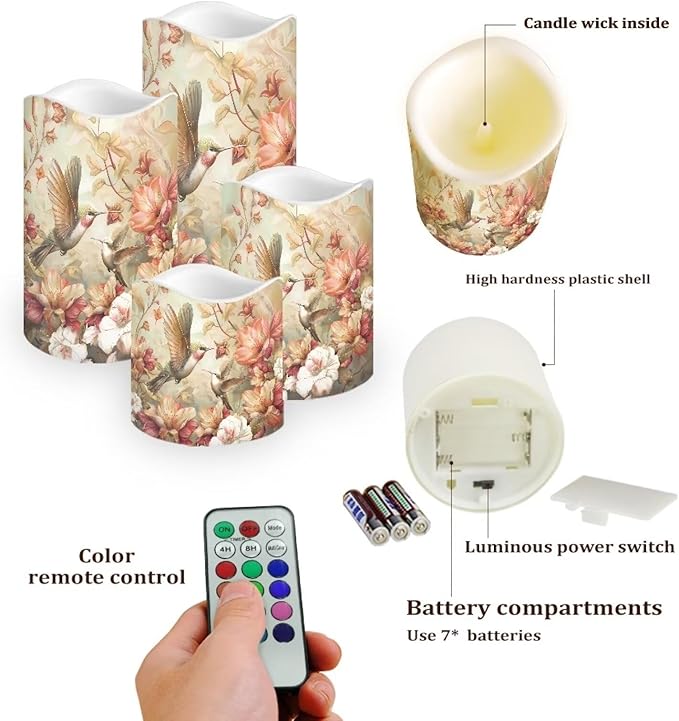 Ystardream Hummingbird Flameless Candle with Remote Control and Timer,Battery Operated Led Candle for Festival Celebration Home Decor,4 Pack Set-VerdiqueGarden