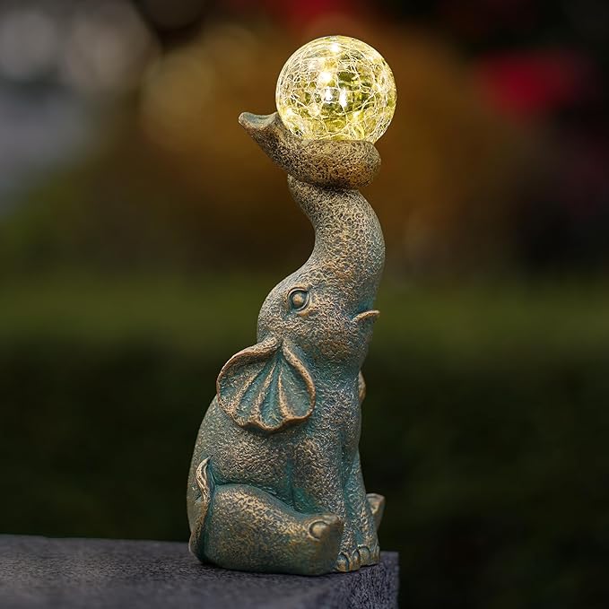 MININOVA Solar Elephant Garden Decor Statues & Sculptures for Outside, Outdoor Figurine Lights for Patio, Yard, Balcony, Unique Housewarming Ornament-VerdiqueGarden