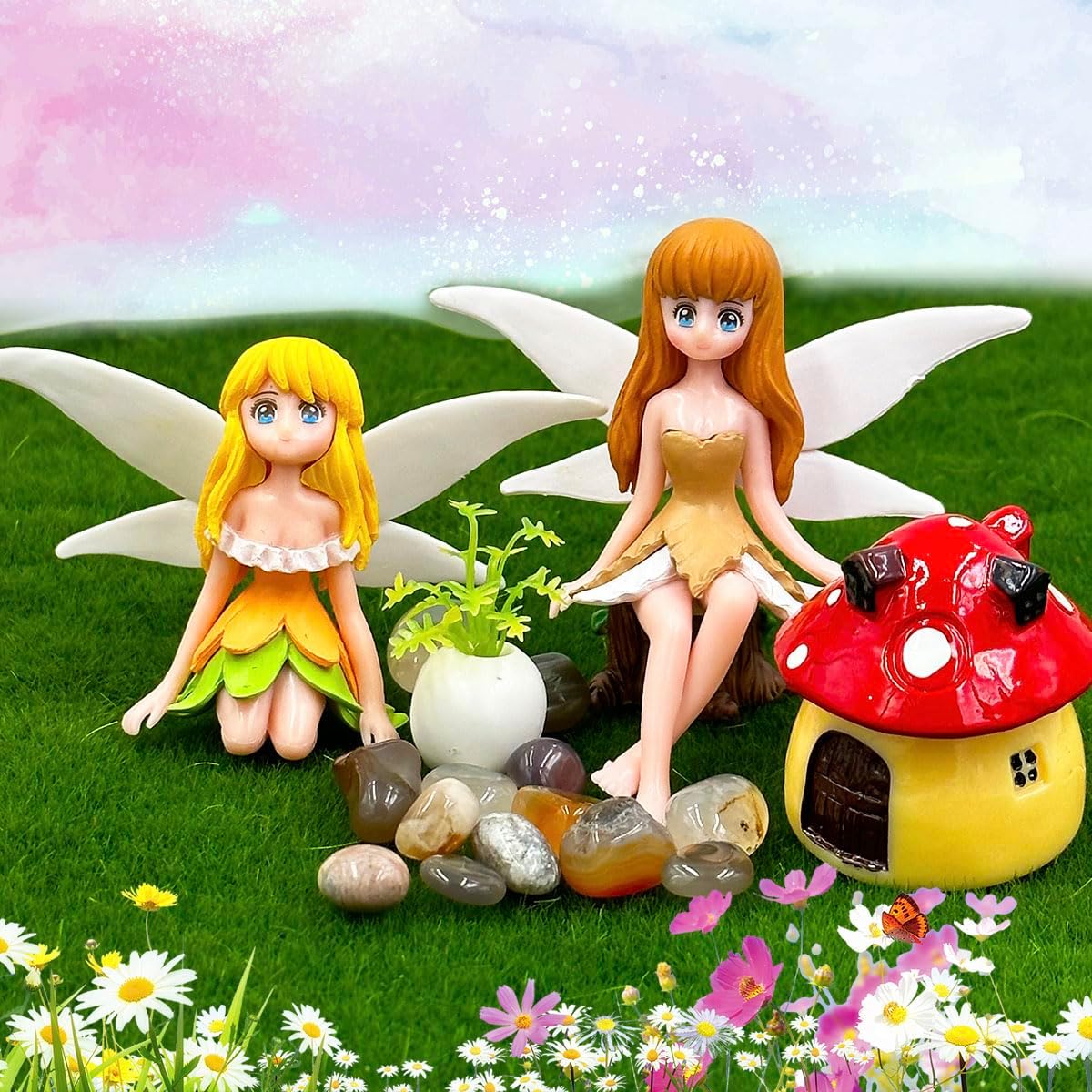 Suartus Miniature Fairy Figurines - 4Pcs Small Flower Fairies Ornaments Resin Mini Fairy Figurines Tiny Elf for DIY Fairy Garden Flower Pot Bonsai Micro Landscapes Craft Decoration Accessories-VerdiqueGarden