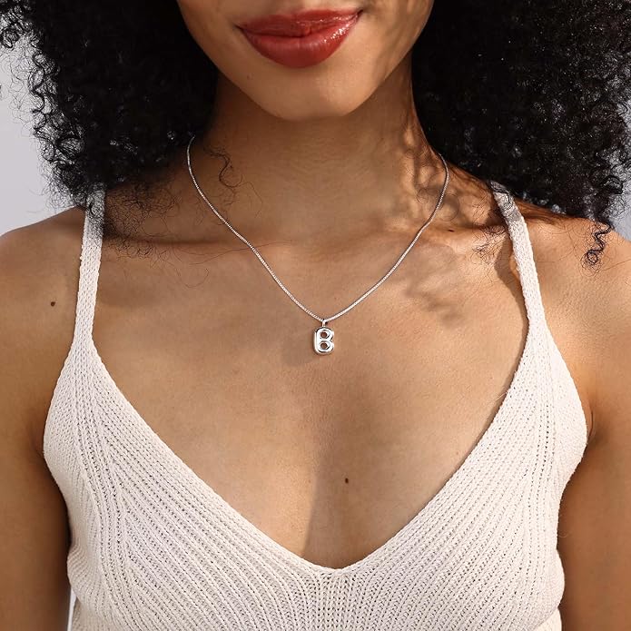 Bubble Gold Silver Letter Necklace Initial Necklaces for Women Trendy 14K Dainty Charm Pendant Name Necklace Personalized Jewelry Gift for Women Teen