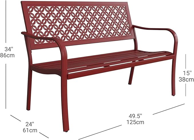 Grand patio 50" Outdoor Bench Garden Bench with Armrests Bench for Outdoors Lawn Yard Porch Red-VerdiqueGarden