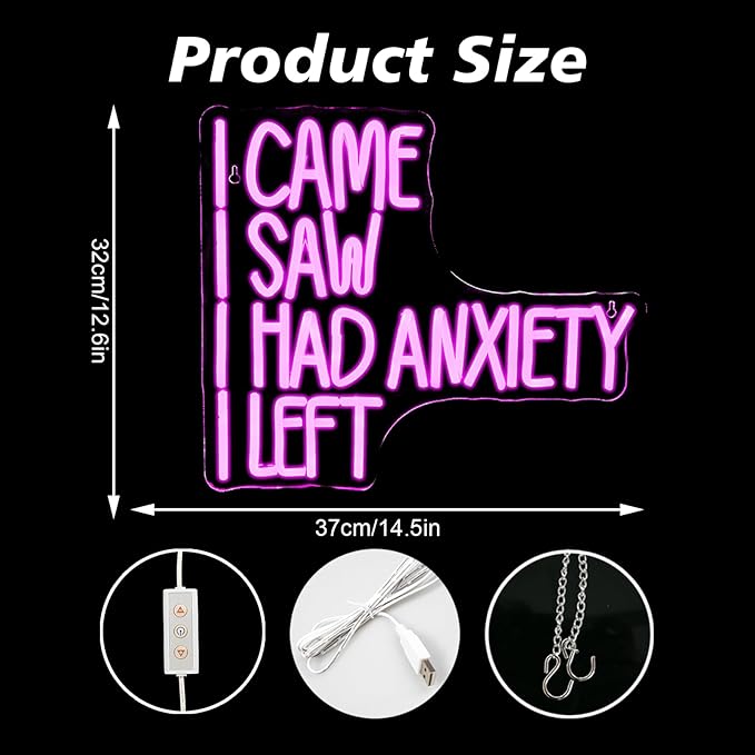 CAME SAW HAD ANXIETY LEFT Neon Sign Wall Decor, Neon Light for Christmas Party Bar Home Christmas Decorations Family Gifts-VerdiqueGarden