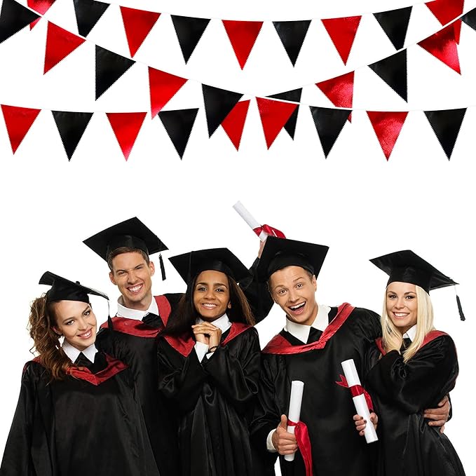 Red Black Party Decoration Metallic Fabric Triangle Pennant Banner Flag Bunting Garland for Graduation Halloween Birthday Wedding Bachelorette Anniversary Las Vegas Casino Poker Pirate Party Supplies-VerdiqueGarden