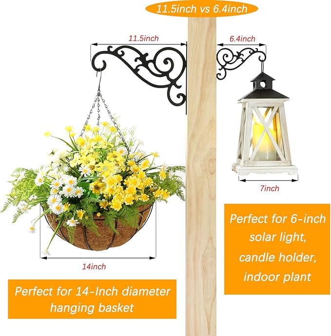 11-Inch Outdoor Decorative Metal Wall Hook for Hanging Lantern Plant Bird Feeder, Black-VerdiqueGarden