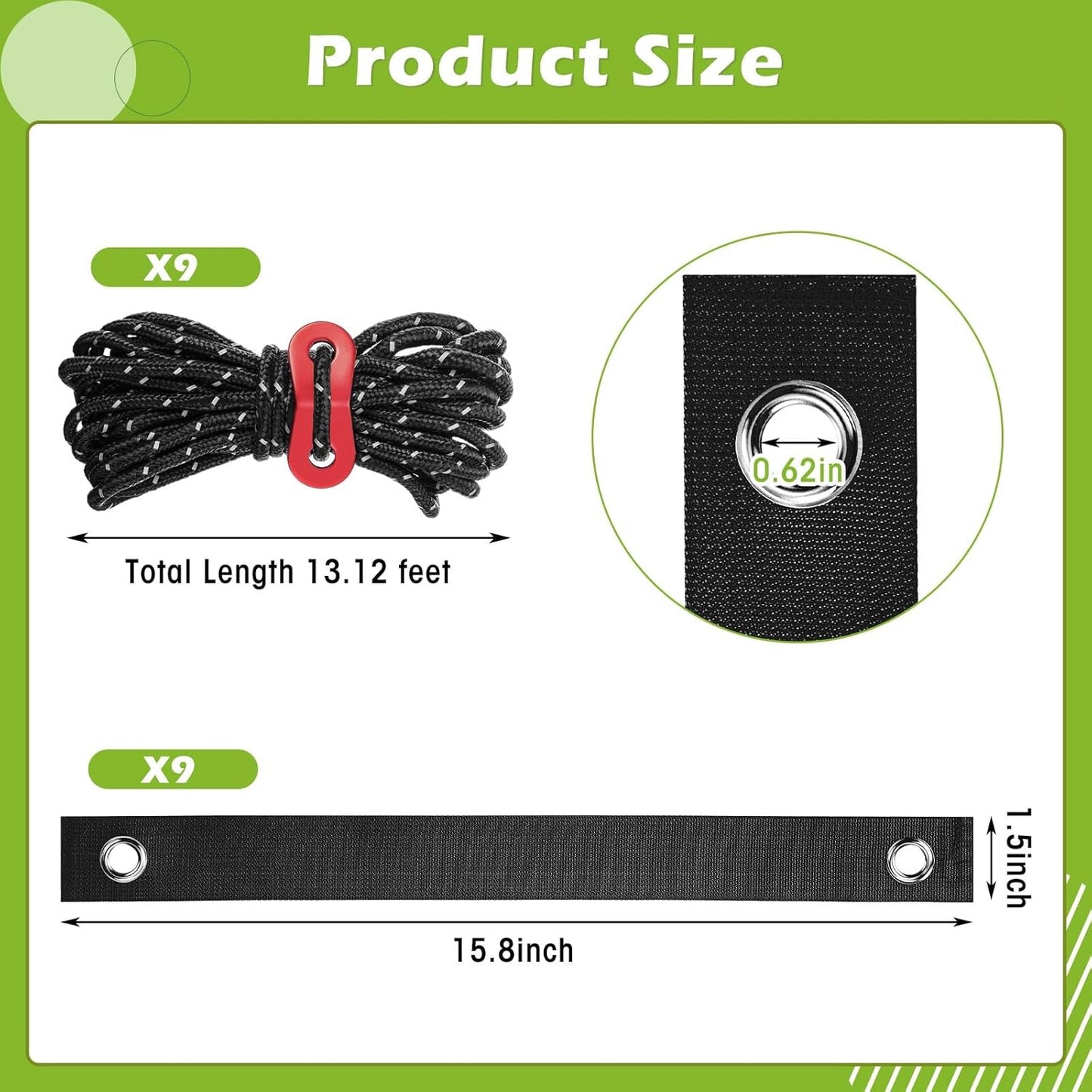 Sintuff 9 Set Heavy Duty Tree Stake Kit 15.75 Inches/ 40 cm Tree Straps for Staking and 13.12 ft/ 4 m Dock Lines Rope for Support Anchoring Home Leaning Plant Straightening Garden Tent (Black)-VerdiqueGarden