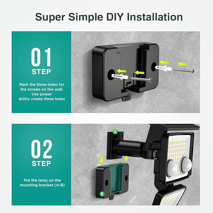 Solar Outdoor Lights - 3000LM 188 LED Motion Sensor Outdoor Lights, 4 Heads Security Light,IP65 Waterproof, Easy Install,270°Wide Angle Flood Wall Light with 3 Modes for Backyard Yard (3 Pack)-VerdiqueGarden