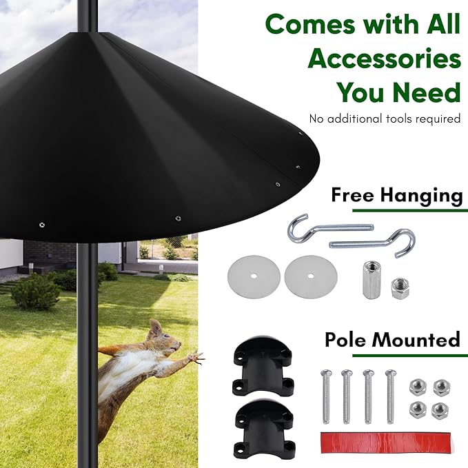 24-inch Large Outdoor Squirrel Baffles for Bird Feeders Pole, Baffle with Metal Frame, Squirrel Guard for Bird Houses, Two Way Use, Black Color-VerdiqueGarden