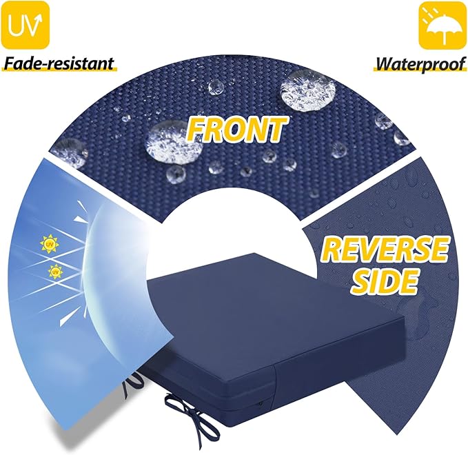 AAAAAcessories Outdoor Seat Cushions for Chairs, Waterproof, Fade-Resistant Patio Furniture Replacement Cushions, 21" x 21" x 4", Set of 2, Navy Blue-VerdiqueGarden