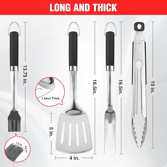 Grill Accessories Heavy Duty BBQ Set Gifts for Men/Women - Premium Stainless Steel Spatula, Fork, Brush & Tongs, Barbecue Utensils Tool Kit Gift for Grilling Lover Outdoor-VerdiqueGarden