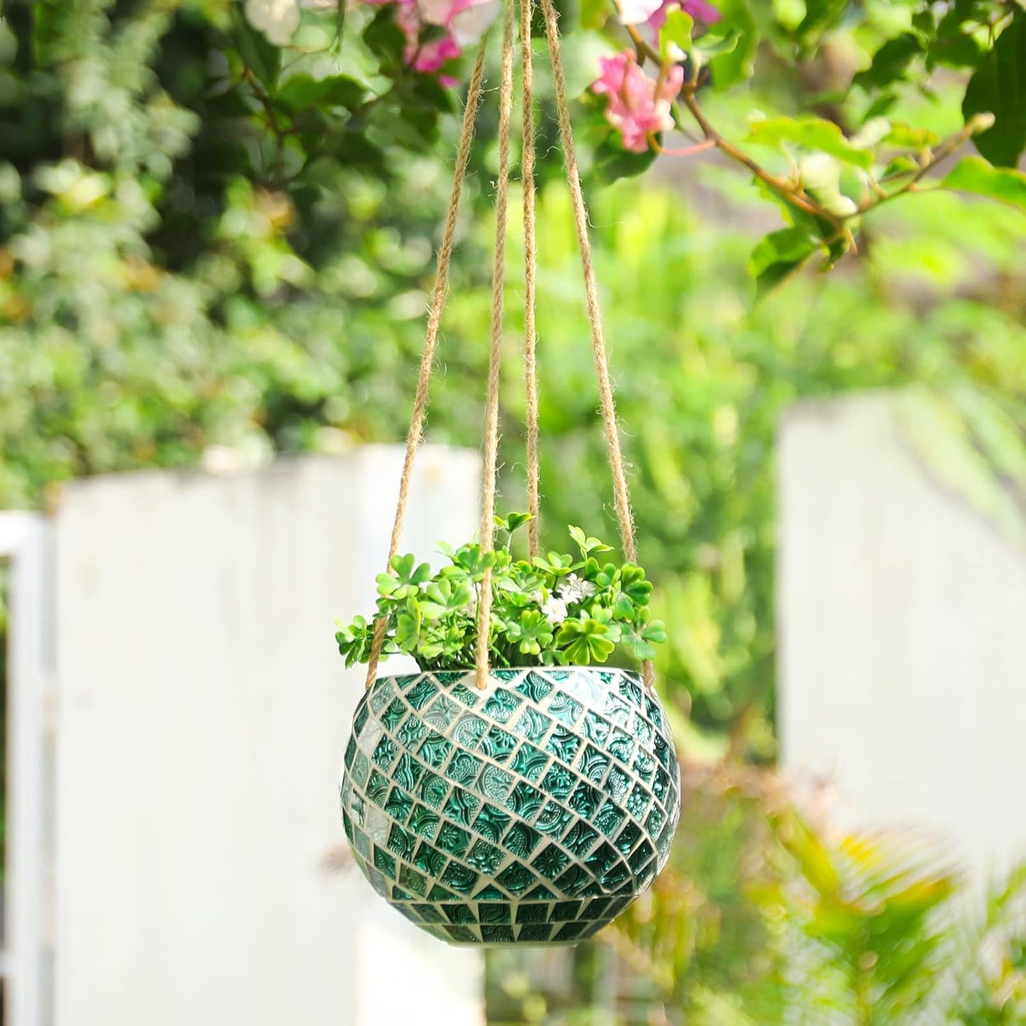 Ceramic Hanging Planter Mosaic Hanging Flower Pot Small Plant Pot for Indoor Plant Disco Ball Planter with Drainage-VerdiqueGarden