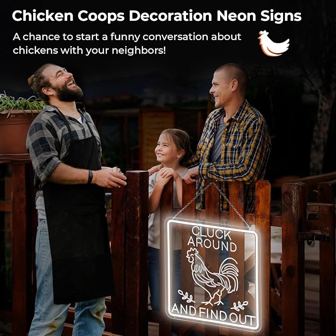 Funny Rooster Decor 16 X 16 Inch Large,Rooster Kitchen Decor Kitchen Sign Dimmable Neon Sign for Farmhouse,Rooster Gifts,Chicken Coop,Garden,Farm House Decoration-VerdiqueGarden