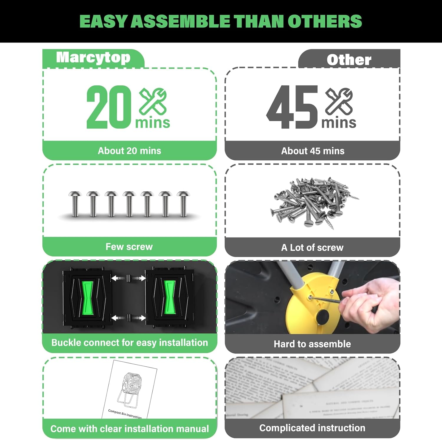 Compost Tumbler, Easy Assemble & Efficient Outdoor Compost Bin, 45 Gallon/170 Liter Large Dual Chamber Rotating Composter for Garden, Kitchen, and Yard Waste, Green Door-VerdiqueGarden