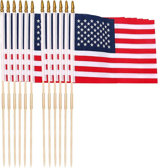 12 Pack 12x18 Inch American Flags for Outside, US Flags with Kid-Safe Spear Top ,American Flags on Stick, Patriotic Decorations,Perfect for Flag Day, Memorial Day, Independence Day Patriotic Holiday Yard Garden Flags-VerdiqueGarden