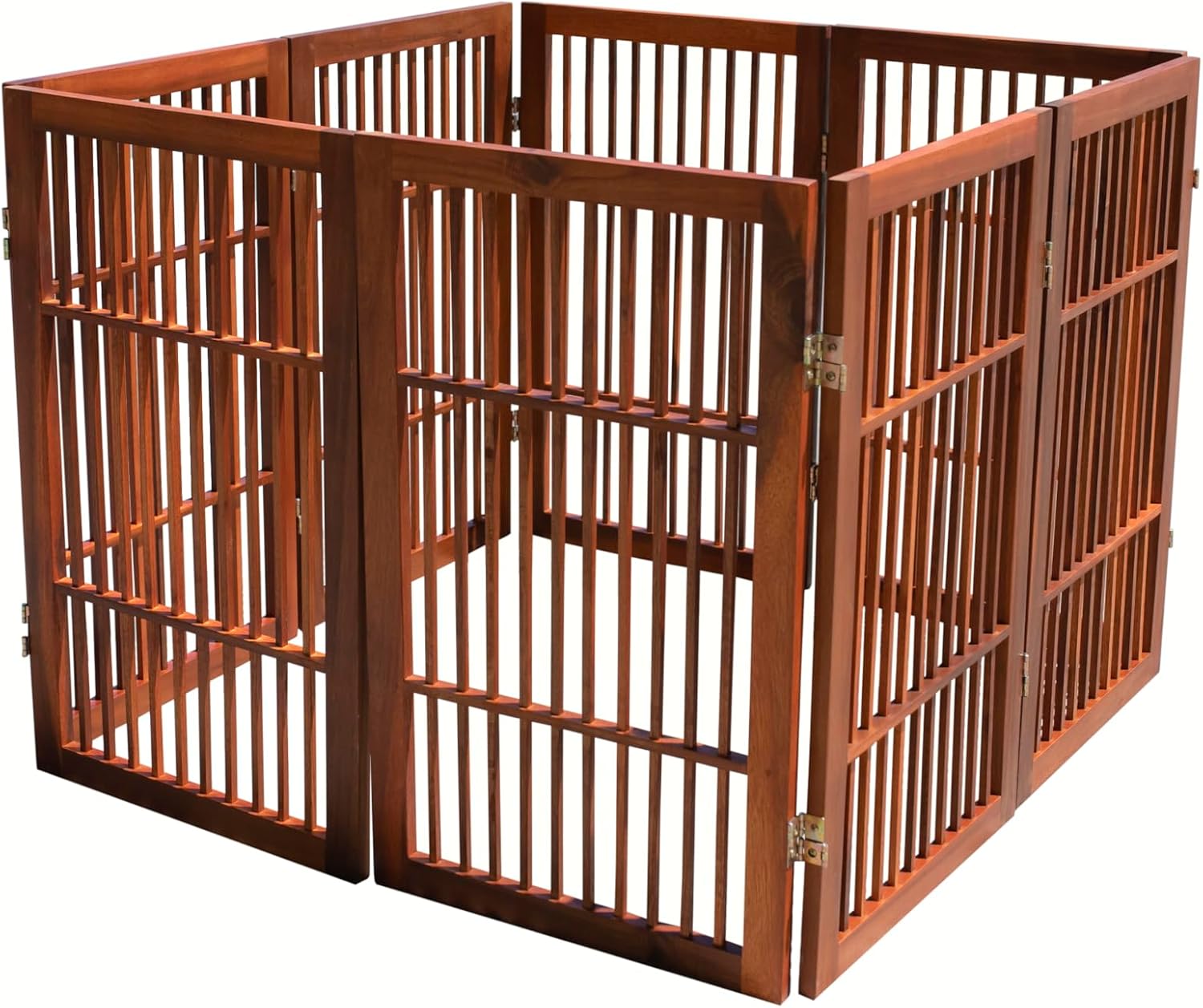 Pet Dog Gate Strong and Durable Freestanding Folding Acacia Hardwood Portable Wooden Fence Indoors or Outdoors by Urnporium (Brown Pet Gate, 8 Panel 30" Tall)-VerdiqueGarden