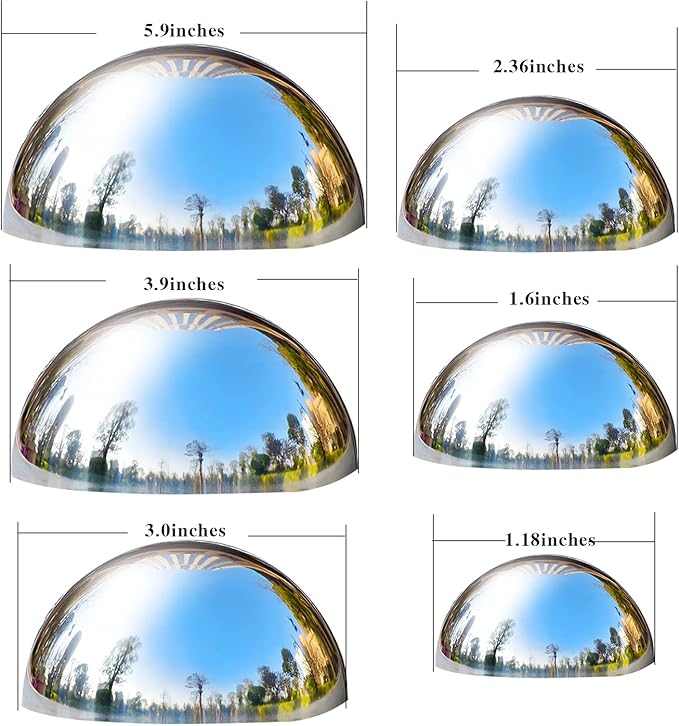Nerien Gazing Ball, Stainless Steel Garden Mirror Globe, Polished Ornament Sphere, Hollow Floating Reflective Hemisphere, for Home Outdoor Pond Housewarming Swimming Pool Decoration, Sliver, 6Pcs Mix-VerdiqueGarden