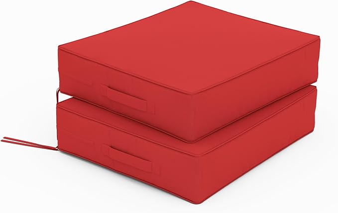 Patio Chair Cushions 18.5 X 16 X 4 Inch Waterproof Outdoor Seat Cushions for Patio Furniture, Outdoor Sofa Couch Pads with Ties & Handle, Set of 2, Red-VerdiqueGarden