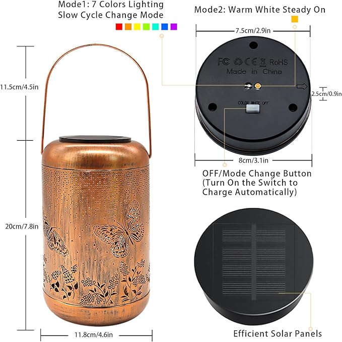 Solar Lanterns Outdoor Butterfly Hanging Lantern Lights, Gardening Gifts for Mom Women Grandma Solar Lights Waterproof LED Mode Change Metal Solar Garden Decor for Patio Yard Lawn Landscape Tabletop-VerdiqueGarden