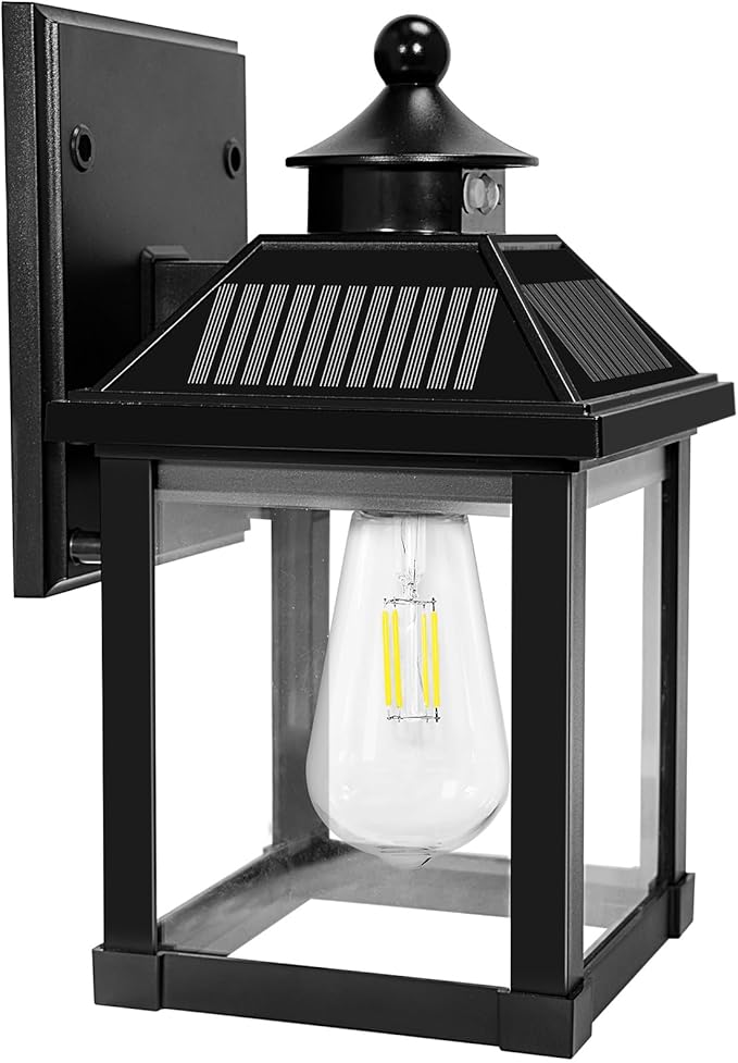 Solar Wall Lights Outdoor, Dusk to Dawn Motion Sensor Lights Waterproof, Solar Porch Lights with 3 Modes & Motion Sensor, Lantern Light Fixture for Patio Garage Entryway Garden-VerdiqueGarden