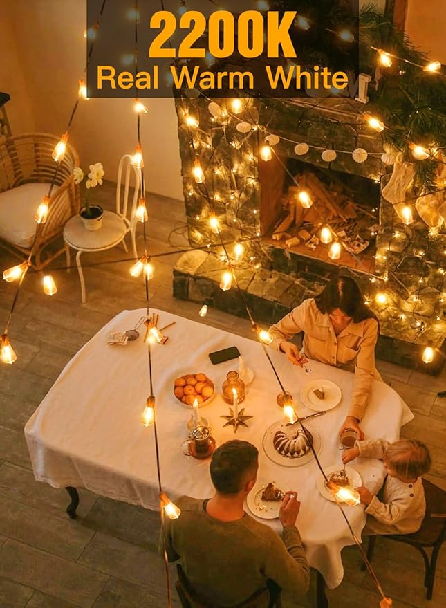 Ollny Outdoor String Lights 120FT with 60+2 Spare ST38 Vintage Bulbs, Shatterproof Connectable Patio Lights, 2200K Warm White Waterproof Outside Hanging Light for Yard Camping Gazebo Porch Balcony-VerdiqueGarden