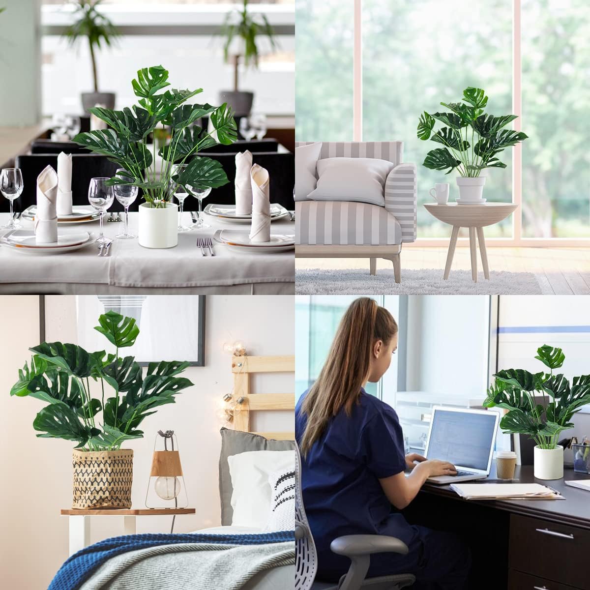 RECUTMS Artificial Palm Tree Leave Plants Faux Large Tropical Monstera Turtle Leaf Indoor Outdoor UV Resistant Fake Plant Greenery Hawaiian Luau Jungle Beach Party Home Garden Spring Summer Decoration-VerdiqueGarden